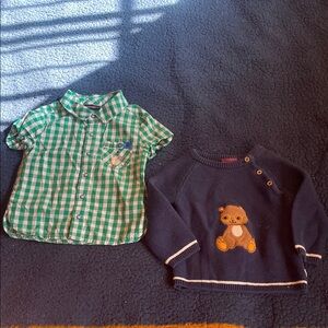 Sergent major baby Green Plaid Button-Down Shirt and sweater